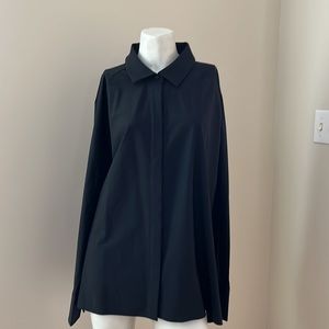 alfa i black button down blouse stretchy hidden buttons long sleeve